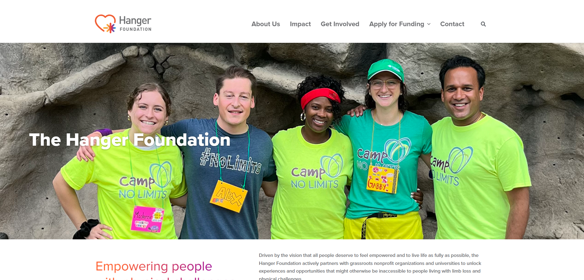 hanger foundation website screenshot