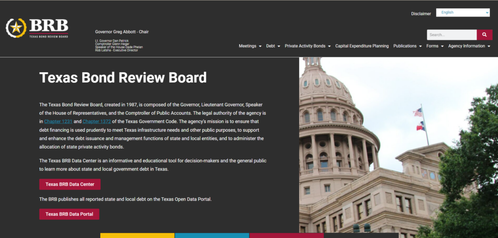 Texas bond review board hero screenshot