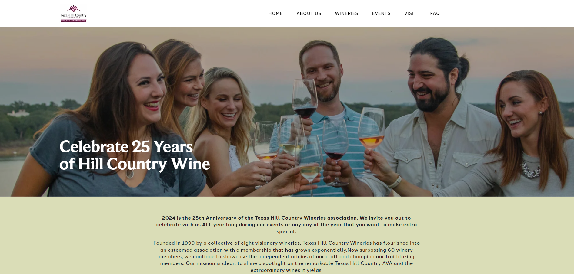 Texas hill country wineries website hero screenshot